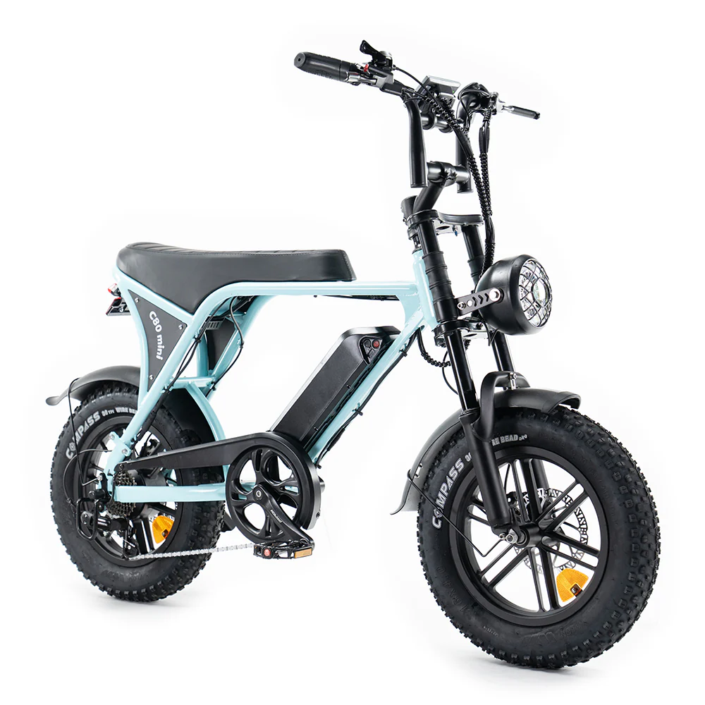 OUXI C80 Mini Fatbike - Licht Blauw - Hydraulische Remmen zij aanzicht