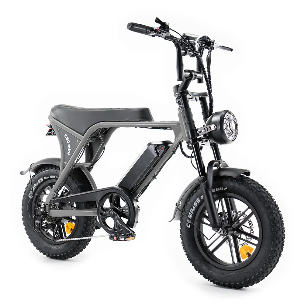 OUXI C80 Mini Fatbike - Grijs - Hydraulische Remmen voorkant