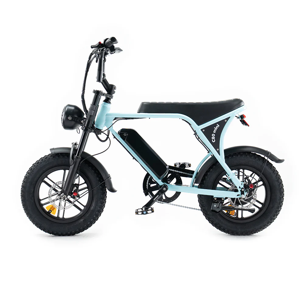 OUXI C80 Mini Fatbike - Licht Blauw - Hydraulische Remmen zijkant