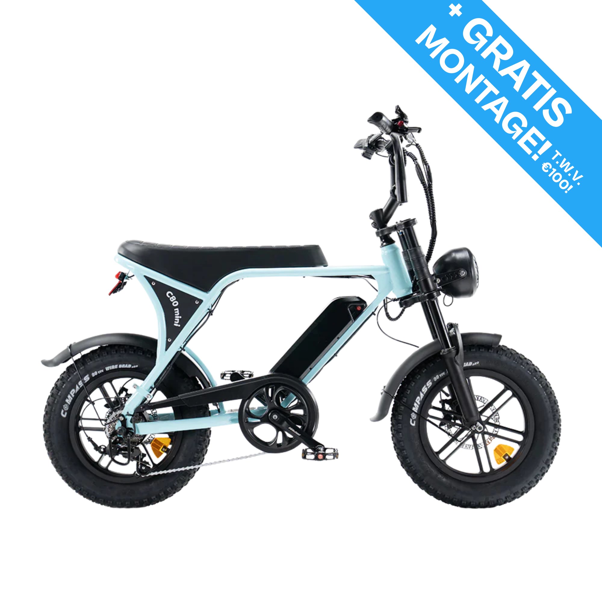 OUXI C80 Mini Fatbike - Licht Blauw - Hydraulische Remmen