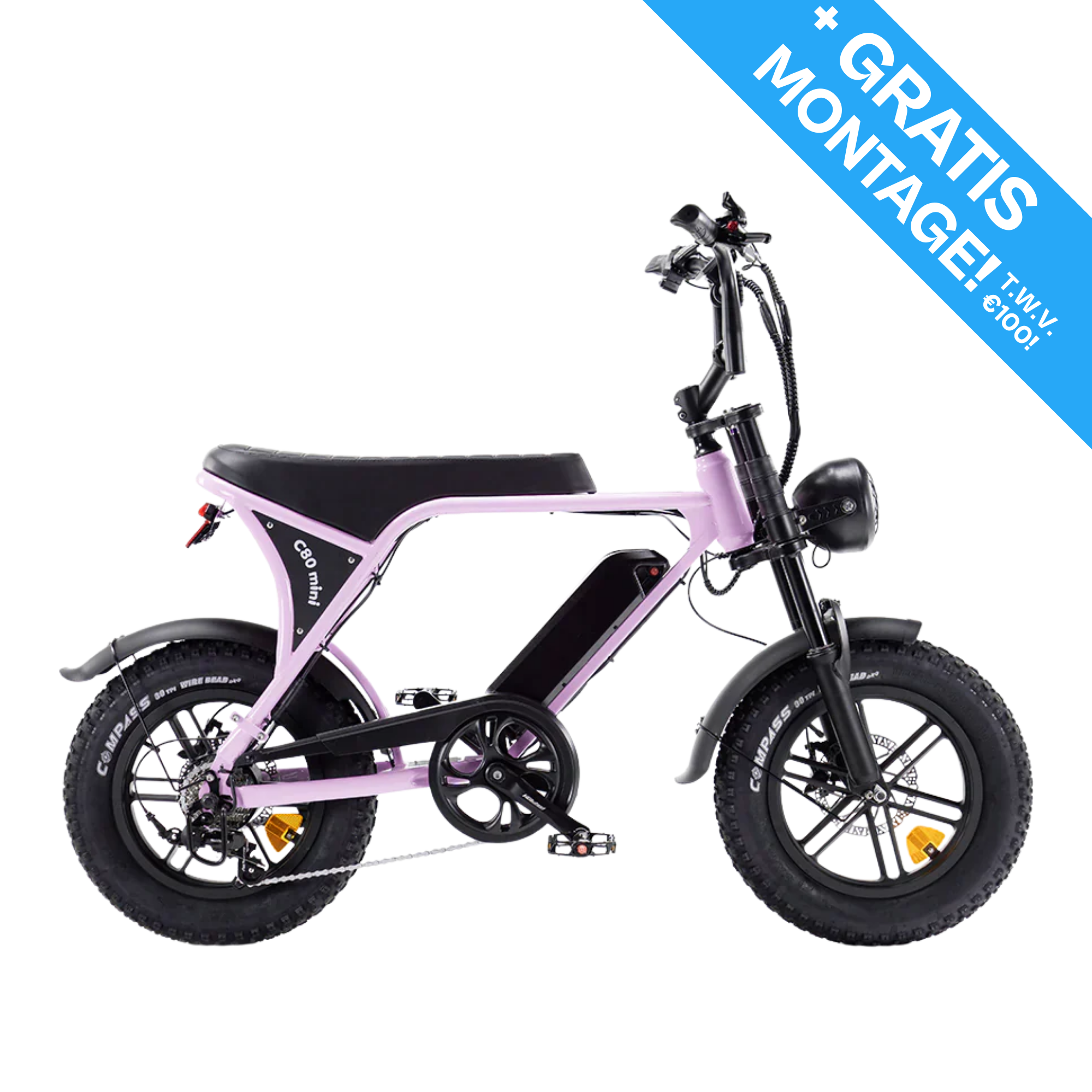 OUXI C80 Mini Fatbike - Roze - Hydraulische Remmen