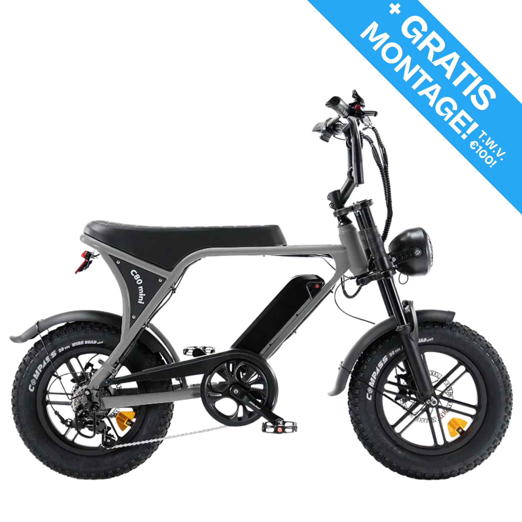 OUXI C80 Mini Fatbike - Grijs - Hydraulische Remmen